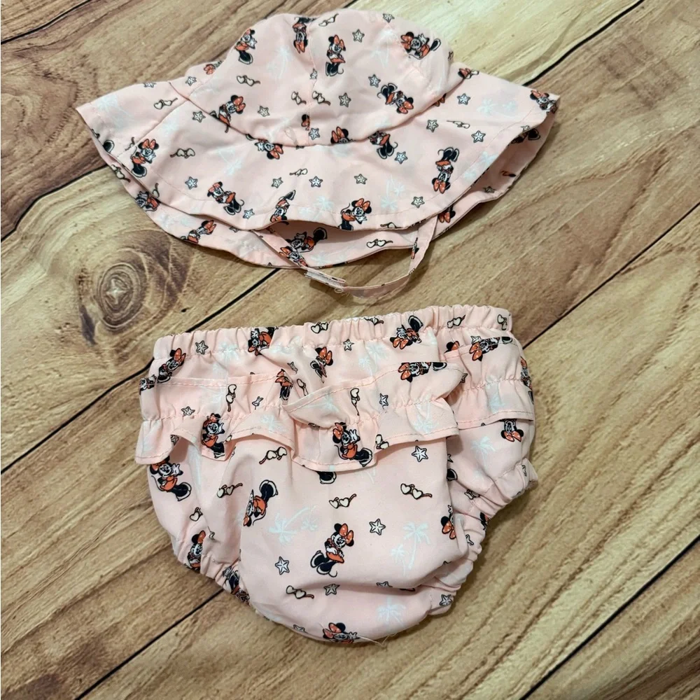 NEW! Disney Baby Minnie Mouse Sun Hat and Diaper Cover Set
